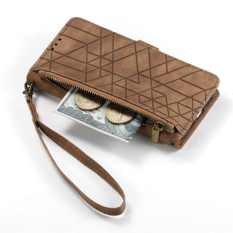 For Samsung Galaxy A71 Geometric Zipper Wallet Side Buckle Leather Phone Case(Brown) - free shipping - PMC TechLife - Order now!