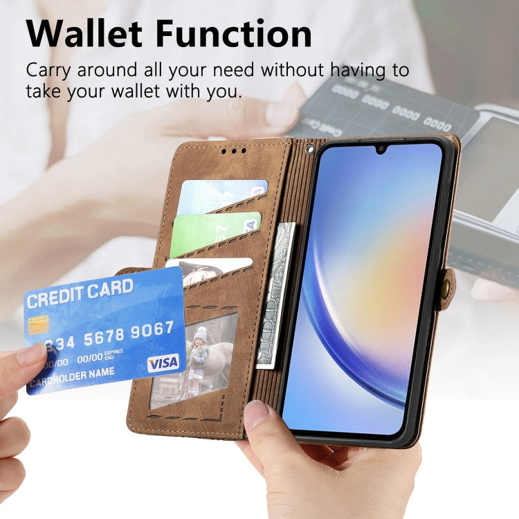 For Samsung Galaxy A72 Geometric Zipper Wallet Side Buckle Leather Phone Case(Brown) - free shipping - PMC TechLife - Order now!