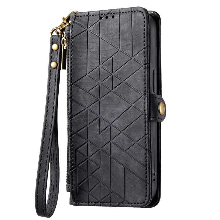 For Samsung Galaxy A72 Geometric Zipper Wallet Side Buckle Leather Phone Case(Black) - free shipping - PMC TechLife - Order now!