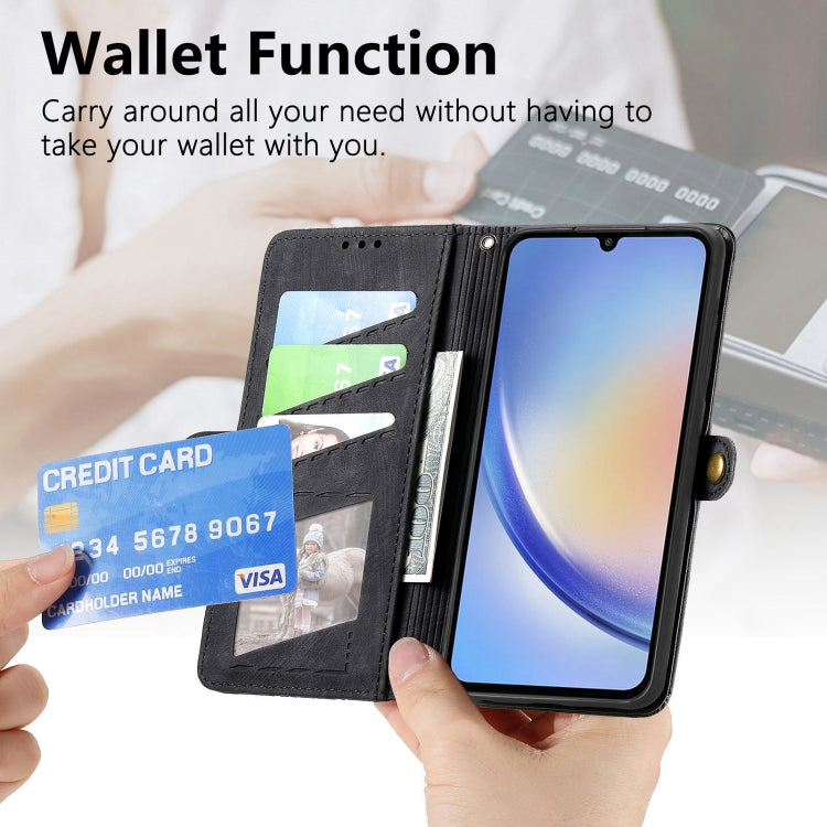 For Samsung Galaxy A72 Geometric Zipper Wallet Side Buckle Leather Phone Case(Black) - free shipping - PMC TechLife - Order now!