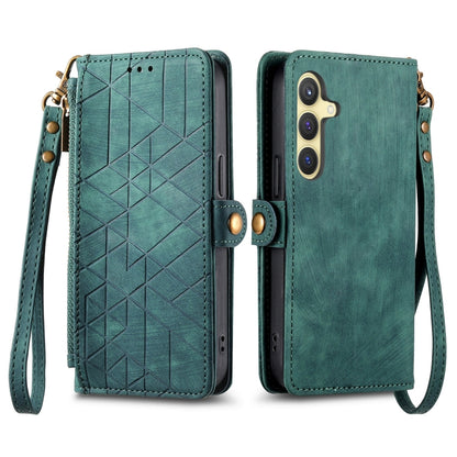 For Samsung Galaxy S25+ 5G Geometric Zipper Wallet Side Buckle Leather Phone Case(Green) - Galaxy S25+ 5G Cases by PMC Jewellery | Online Shopping South Africa | PMC Jewellery | Buy Now Pay Later Mobicred