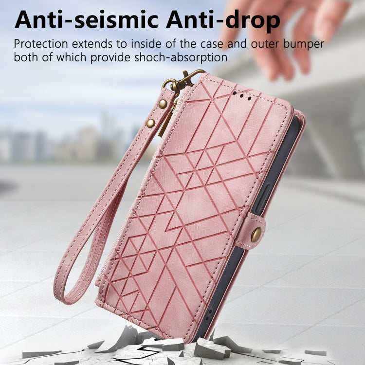 For Motorola Edge 50 Pro Geometric Zipper Wallet Side Buckle Leather Phone Case(Pink) - Motorola Cases by PMC Jewellery | Online Shopping South Africa | PMC Jewellery | Buy Now Pay Later Mobicred