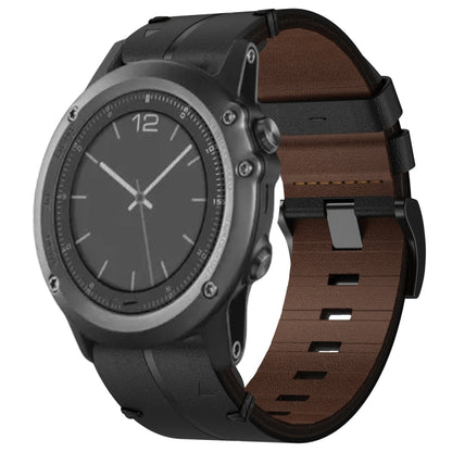 For Garmin Fenix 3 26mm Leather Textured Watch Band(Black) - Watch Bands by PMC Jewellery | Online Shopping South Africa | PMC Jewellery