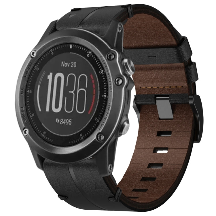 For Garmin Fenix 3 HR 26mm Leather Textured Watch Band(Black) - Watch Bands by PMC Jewellery | Online Shopping South Africa | PMC Jewellery