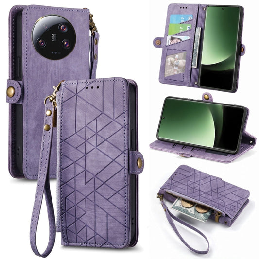 For Xiaomi 13 Ultra Geometric Zipper Wallet Side Buckle Leather Phone Case(Purple) - 13 Ultra Cases by PMC Jewellery | Online Shopping South Africa | PMC Jewellery | Buy Now Pay Later Mobicred