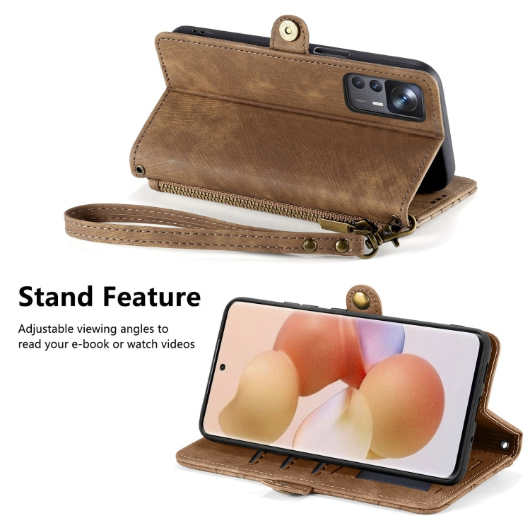 For Xiaomi 13 Pro Geometric Zipper Wallet Side Buckle Leather Phone Case(Brown) - 13 Pro Cases by PMC Jewellery | Online Shopping South Africa | PMC Jewellery | Buy Now Pay Later Mobicred