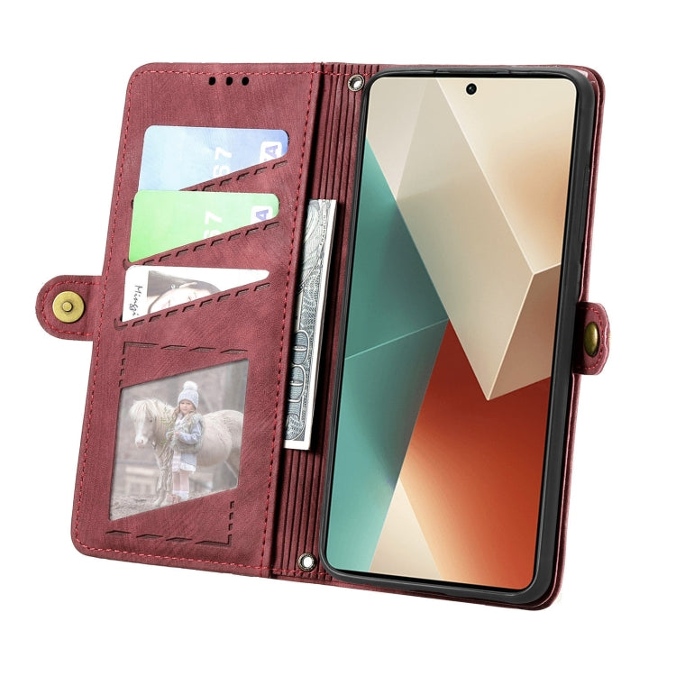 For Redmi Note 13 4G Geometric Zipper Wallet Side Buckle Leather Phone Case(Red) - Note 13 Cases by PMC TechLife | Online Shopping South Africa | PMC TechLife | Buy Now Pay Later Mobicred