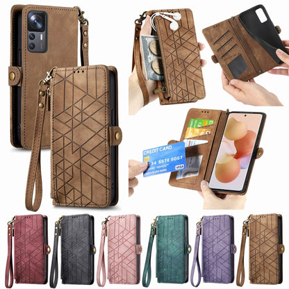 For Xiaomi 13 Pro Geometric Zipper Wallet Side Buckle Leather Phone Case(Brown) - 13 Pro Cases by PMC Jewellery | Online Shopping South Africa | PMC Jewellery | Buy Now Pay Later Mobicred