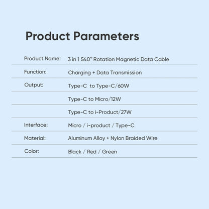 ENKAY PD60W Type-C to Type-C / 8 Pin / Micro USB Magnetic 540 Degrees Rotating Fast Charging Cable, Length:1m(Red) - Charging Cable & Head by ENKAY | Online Shopping South Africa | PMC Jewellery | Buy Now Pay Later Mobicred