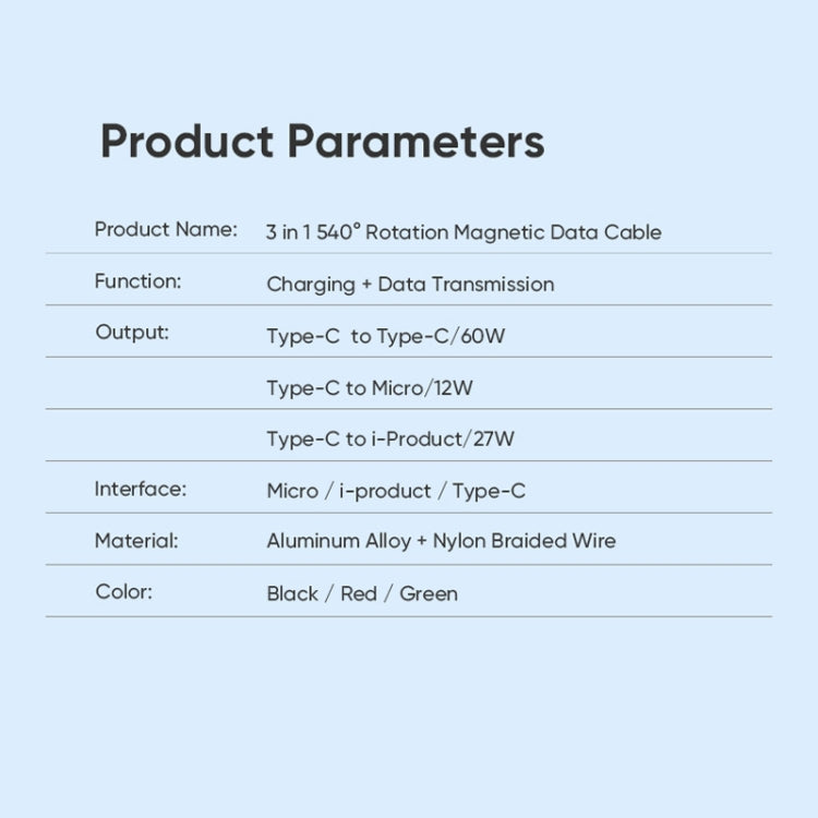 ENKAY PD60W Type-C to Type-C / 8 Pin / Micro USB Magnetic 540 Degrees Rotating Fast Charging Cable, Length:2m(Black) - Charging Cable & Head by ENKAY | Online Shopping South Africa | PMC Jewellery | Buy Now Pay Later Mobicred