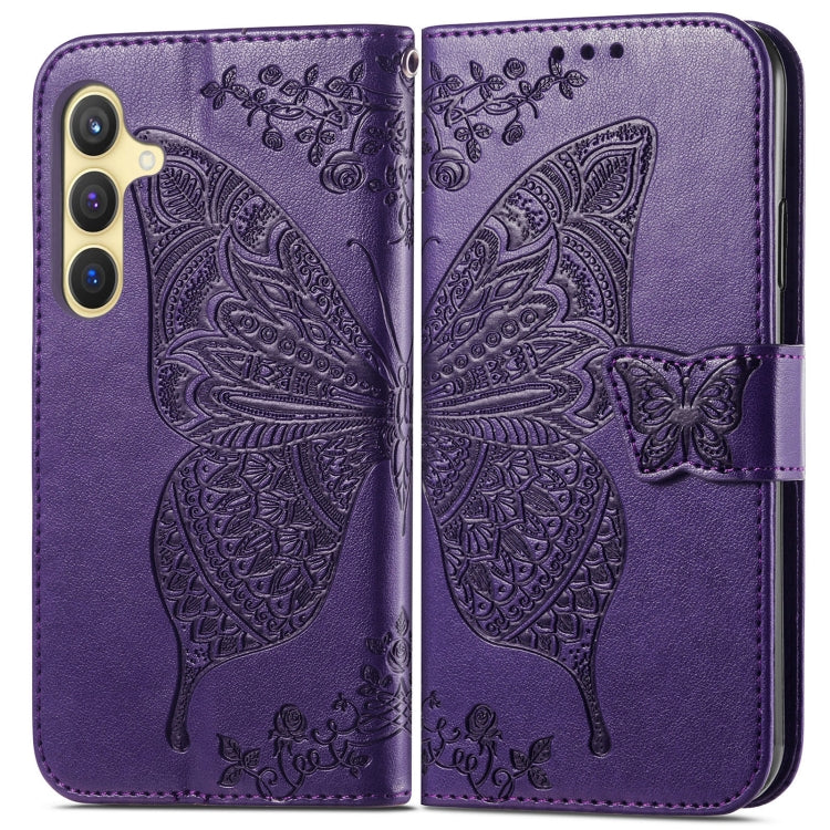 For Samsung Galaxy S24+ 5G Butterfly Love Flower Embossed Leather Phone Case(Dark Purple) - Galaxy S24+ 5G Cases by PMC Jewellery | Online Shopping South Africa | PMC Jewellery