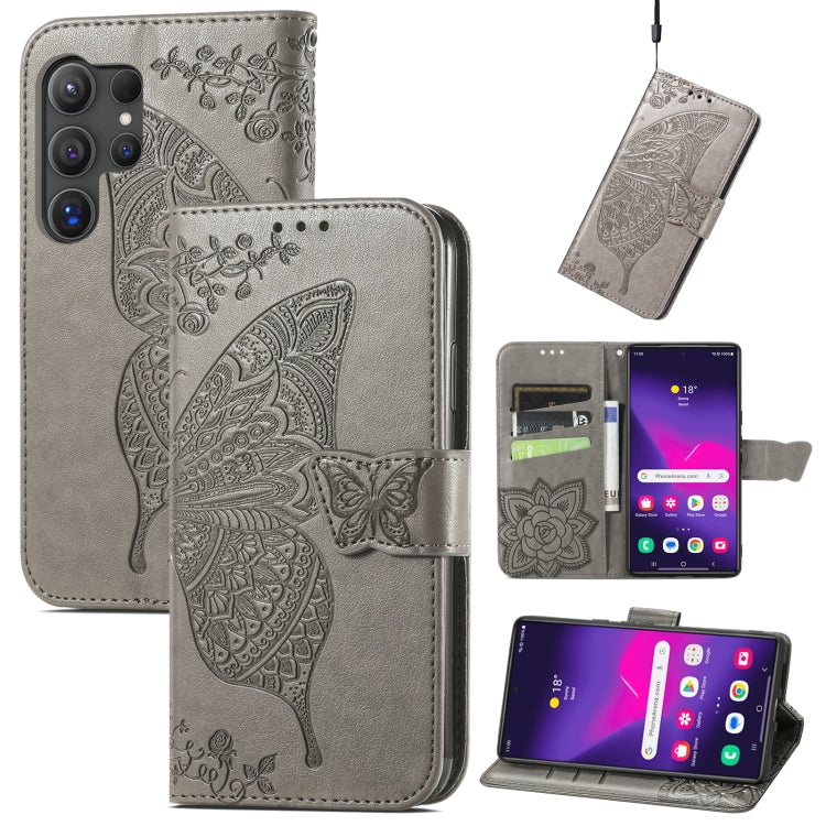 For Samsung Galaxy S24 Ultra 5G Butterfly Love Flower Embossed Leather Phone Case(Gray) - Galaxy S24 Ultra 5G Cases by PMC Jewellery | Online Shopping South Africa | PMC Jewellery