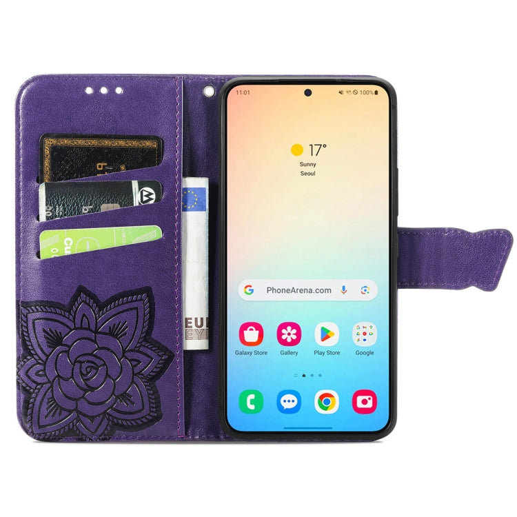 For Samsung Galaxy S25 5G Butterfly Love Flower Embossed Leather Phone Case(Dark Purple) - Galaxy S25 5G Cases by PMC Jewellery | Online Shopping South Africa | PMC Jewellery | Buy Now Pay Later Mobicred