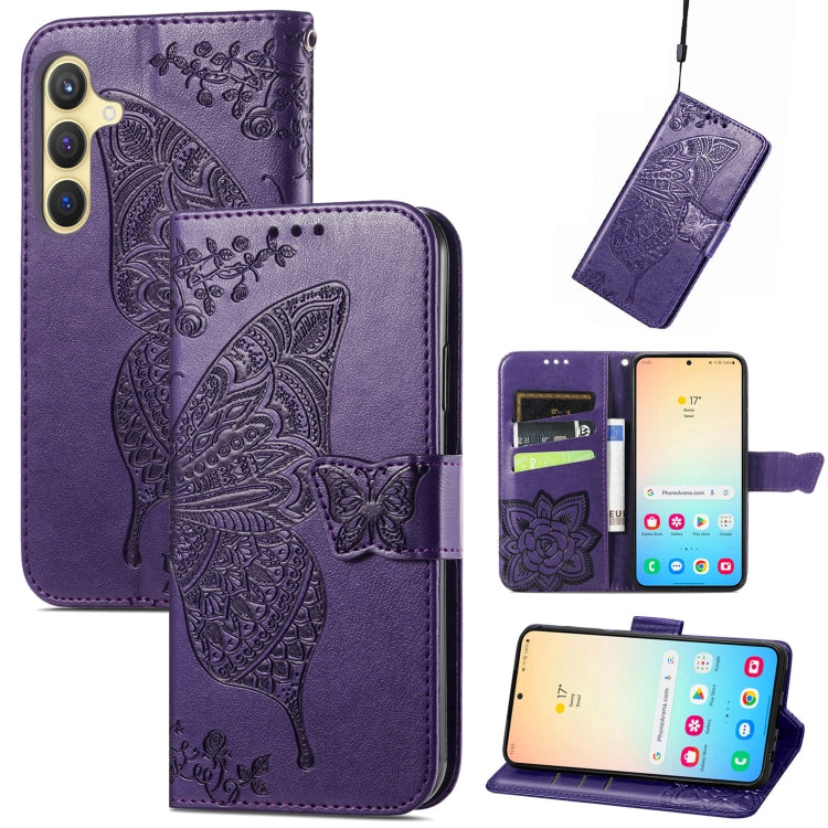 For Samsung Galaxy S25+ 5G Butterfly Love Flower Embossed Leather Phone Case(Dark Purple) - Galaxy S25+ 5G Cases by PMC Jewellery | Online Shopping South Africa | PMC Jewellery | Buy Now Pay Later Mobicred