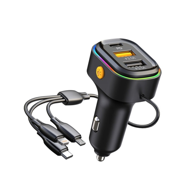 K5 With 3-in-1 Charging Cable Dual USB + 1 Type-C PD Phone Fast Charging Adapter Car Charger - Car Charger by PMC TechLife | Online Shopping South Africa | PMC TechLife | Buy Now Pay Later Mobicred