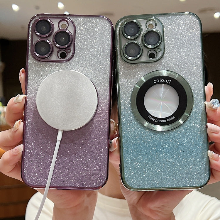For iPhone 12 Pro MagSafe Gradient Glitter Electroplating TPU Phone Case(Purple) - iPhone 12 / 12 Pro Cases by PMC TechLife | Online Shopping South Africa | PMC TechLife