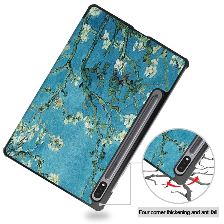 For Samsung Galaxy Tab S9 JUNSUNMAY Custer Painted 3-Fold Stand Leather Smart Tablet Case(Apricot Flower) - Galaxy Tab S9 Cases by JUNSUNMAY | Online Shopping South Africa | PMC Jewellery | Buy Now Pay Later Mobicred