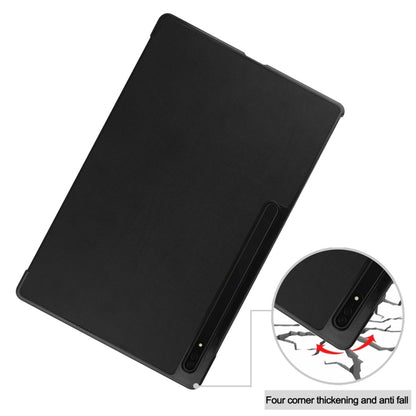 For Samsung Galaxy Tab S9 Ultra JUNSUNMAY Custer Solid Color 3-Fold Stand Leather Smart Tablet Case(Black) - Galaxy Tab S9 Ultra Cases by JUNSUNMAY | Online Shopping South Africa | PMC Jewellery | Buy Now Pay Later Mobicred