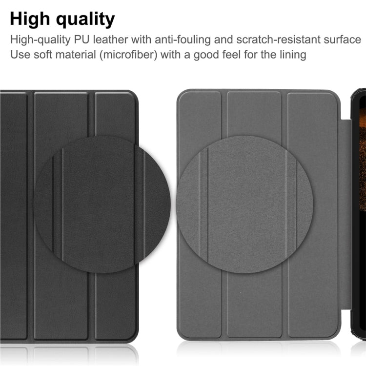 For Samsung Galaxy Tab S9 Ultra JUNSUNMAY Custer Solid Color 3-Fold Stand Leather Smart Tablet Case(Black) - free shipping - PMC Jewellery - Order now!