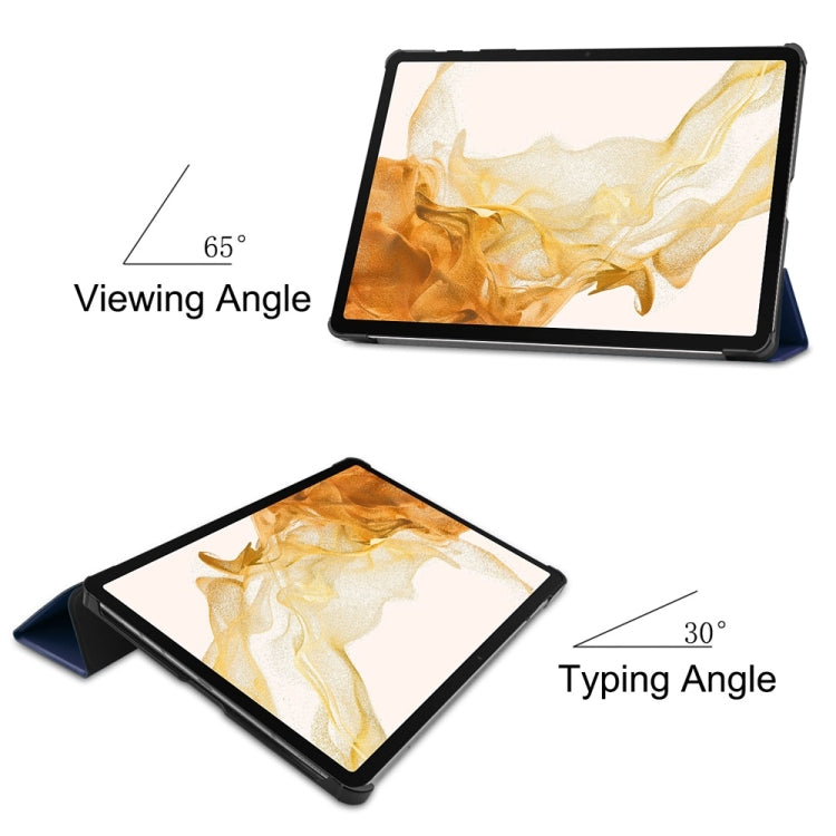 For Samsung Galaxy Tab S9+ JUNSUNMAY Custer Solid Color 3-Fold Stand Leather Smart Tablet Case(Dark Blue) - free shipping - PMC Jewellery - Order now!