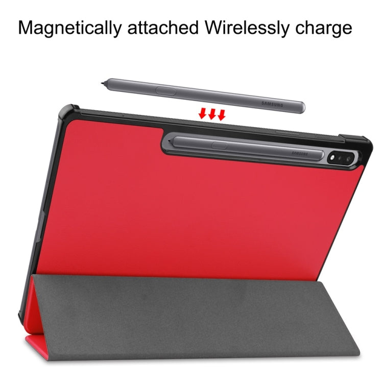 For Samsung Galaxy Tab S9+ JUNSUNMAY Custer Solid Color 3-Fold Stand Leather Smart Tablet Case(Red) - free shipping - PMC Jewellery - Order now!