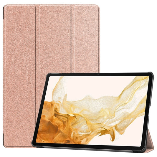 For Samsung Galaxy Tab S9+ JUNSUNMAY Custer Solid Color 3-Fold Stand Leather Smart Tablet Case(Rose Gold) - Galaxy Tab S9+ Cases by JUNSUNMAY | Online Shopping South Africa | PMC Jewellery | Buy Now Pay Later Mobicred