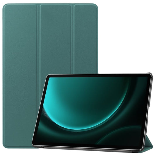 For Samsung Galaxy Tab S9 FE+ 12.4 JUNSUNMAY Custer Solid Color 3-Fold Stand Leather Smart Tablet Case(Dark Green) - Galaxy Tab S9 FE+ by JUNSUNMAY | Online Shopping South Africa | PMC Jewellery | Buy Now Pay Later Mobicred