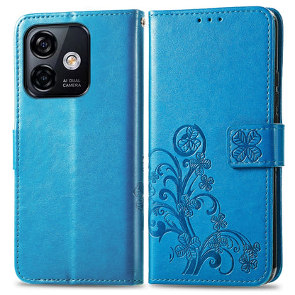 For Ulefone Note 16 Pro Four-leaf Clasp Embossed Buckle Leather Phone Case(Blue) - Ulefone Cases by PMC Jewellery | Online Shopping South Africa | PMC Jewellery | Buy Now Pay Later Mobicred