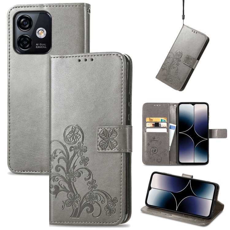 For Ulefone Note 16 Pro Four-leaf Clasp Embossed Buckle Leather Phone Case(Gray) - Ulefone Cases by PMC Jewellery | Online Shopping South Africa | PMC Jewellery | Buy Now Pay Later Mobicred