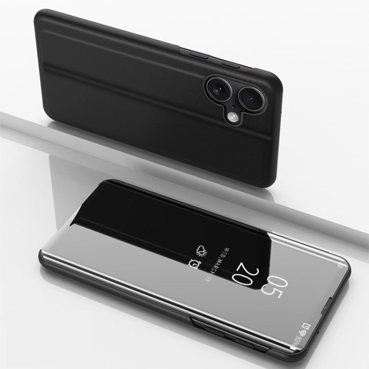 For iPhone 16 Plated Mirror Horizontal Flip Leather Phone Case with Holder(Black) - free shipping - PMC TechLife - Order now!