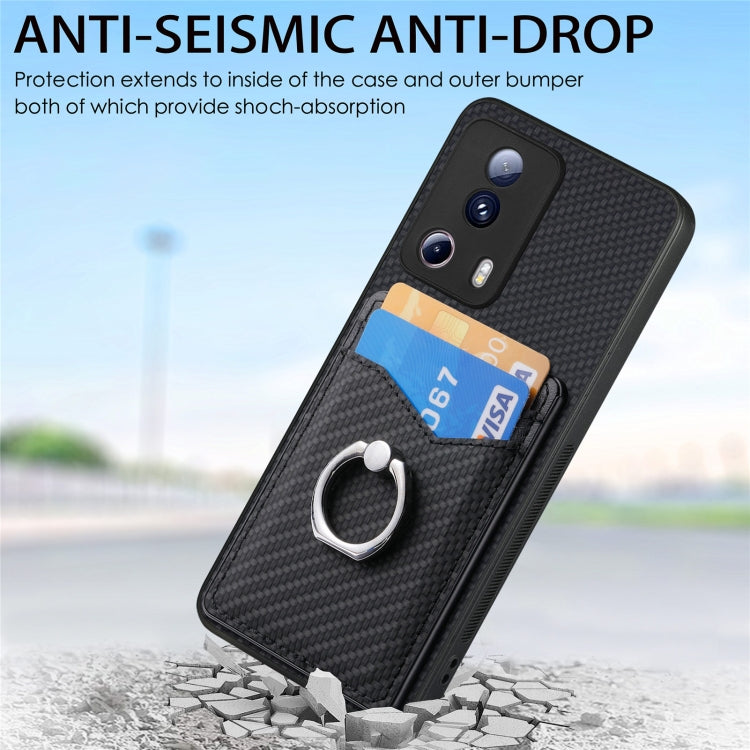 For Xiaomi Redmi Note 12 5G Carbon Fiber Card Wallet Ring Holder Phone Case(Black) - Xiaomi Cases by PMC TechLife | Online Shopping South Africa | PMC TechLife | Buy Now Pay Later Mobicred