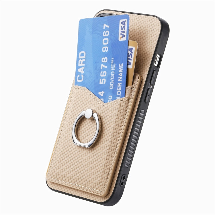 For Xiaomi 12T Pro Carbon Fiber Card Wallet Ring Holder Phone Case(Khaki) - Xiaomi Cases by PMC TechLife | Online Shopping South Africa | PMC TechLife | Buy Now Pay Later Mobicred