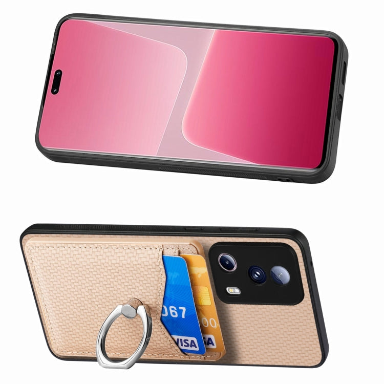 For Xiaomi 12T Pro Carbon Fiber Card Wallet Ring Holder Phone Case(Khaki) - Xiaomi Cases by PMC TechLife | Online Shopping South Africa | PMC TechLife | Buy Now Pay Later Mobicred