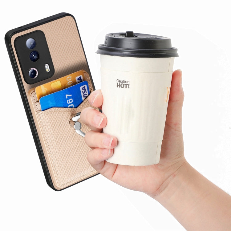 For Xiaomi 12T Pro Carbon Fiber Card Wallet Ring Holder Phone Case(Khaki) - Xiaomi Cases by PMC TechLife | Online Shopping South Africa | PMC TechLife | Buy Now Pay Later Mobicred