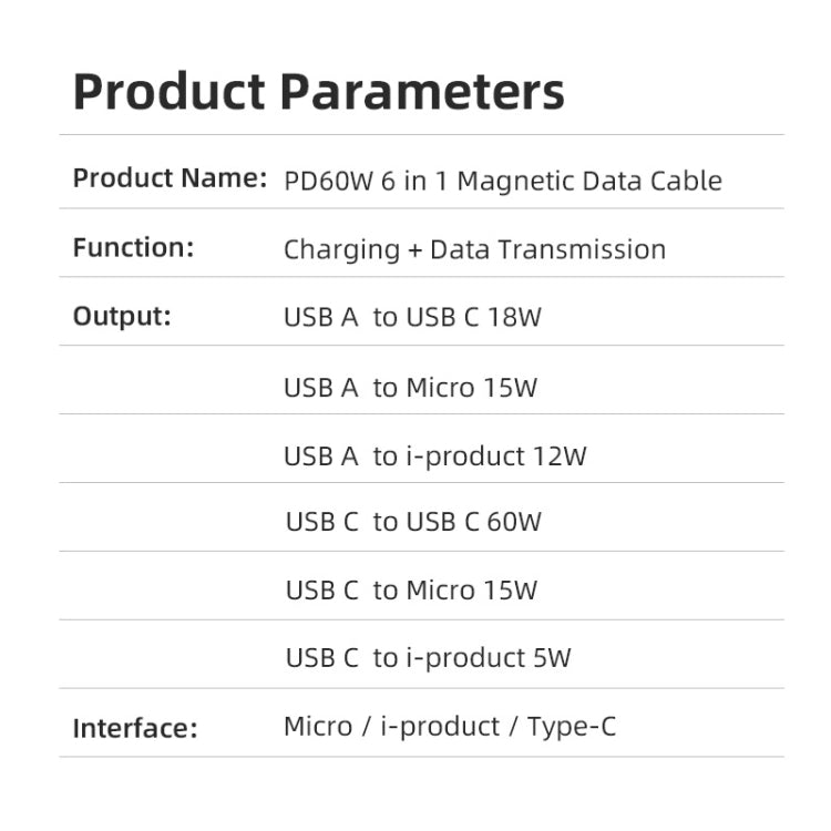 ENKAY 6-in-1 PD60W USB-A / Type-C to Type-C / 8 Pin / Micro USB Magnetic Fast Charging Cable, Cable Length:1m(Purple) - Charging Cable & Head by ENKAY | Online Shopping South Africa | PMC Jewellery | Buy Now Pay Later Mobicred