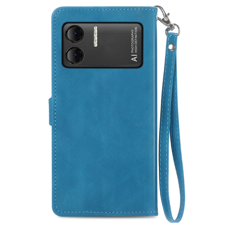 For DOOGEE X98 Pro / X98 Embossed Flower Zipper Leather Phone Case(Blue) - Doogee Cases by PMC Jewellery | Online Shopping South Africa | PMC Jewellery | Buy Now Pay Later Mobicred