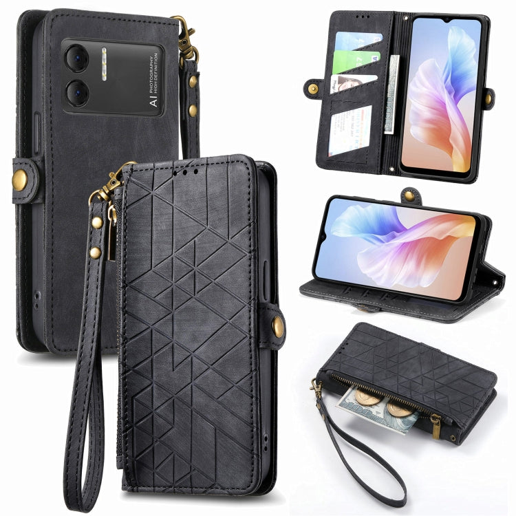 For DOOGEE X98 Pro / X98 Geometric Zipper Wallet Side Buckle Leather Phone Case(Black) - Doogee Cases by PMC Jewellery | Online Shopping South Africa | PMC Jewellery | Buy Now Pay Later Mobicred