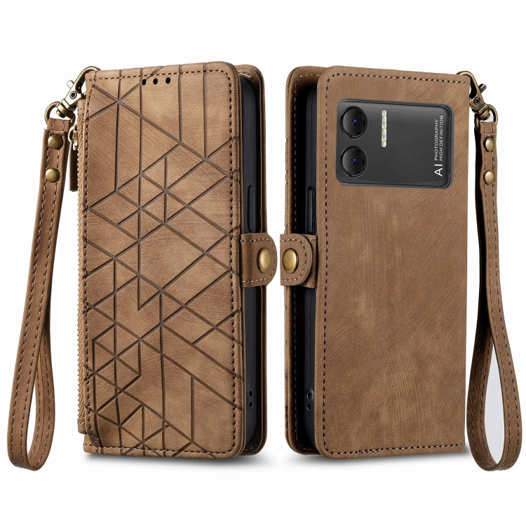 For DOOGEE X98 Pro / X98 Geometric Zipper Wallet Side Buckle Leather Phone Case(Brown) - Doogee Cases by PMC TechLife | Online Shopping South Africa | PMC TechLife | Buy Now Pay Later Mobicred