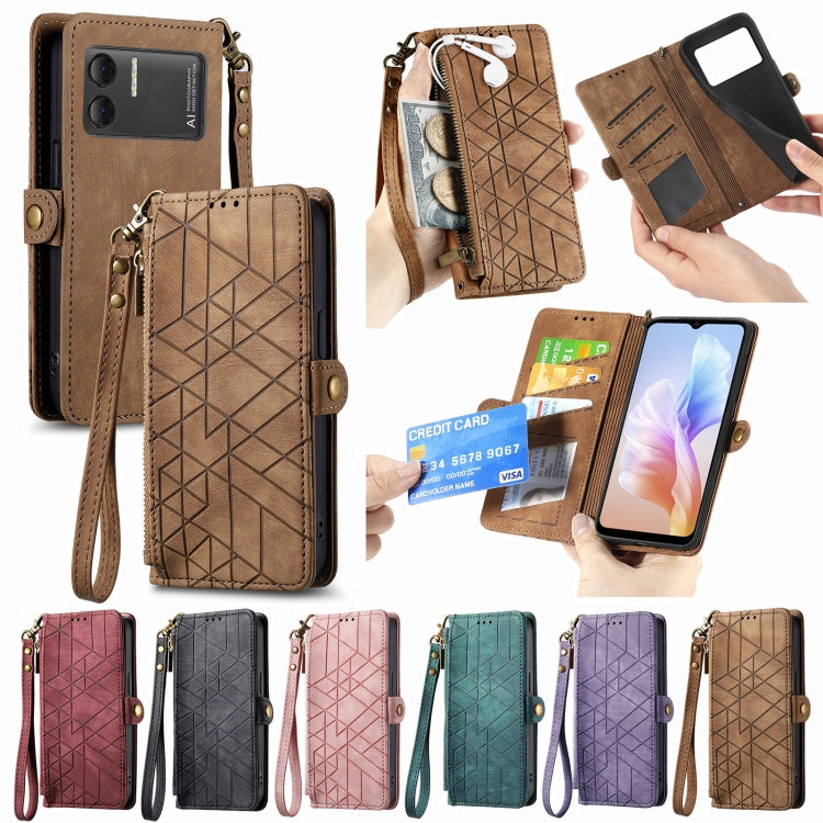 For DOOGEE X98 Pro / X98 Geometric Zipper Wallet Side Buckle Leather Phone Case(Red) - Doogee Cases by PMC TechLife | Online Shopping South Africa | PMC TechLife | Buy Now Pay Later Mobicred