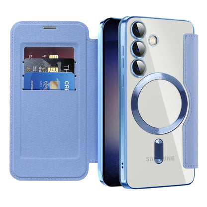 For Samsung Galaxy S25 5G Shield MagSafe RFID Anti-theft Rhombus Leather Phone Case(Blue) - Galaxy S25 5G Cases by PMC Jewellery | Online Shopping South Africa | PMC Jewellery | Buy Now Pay Later Mobicred