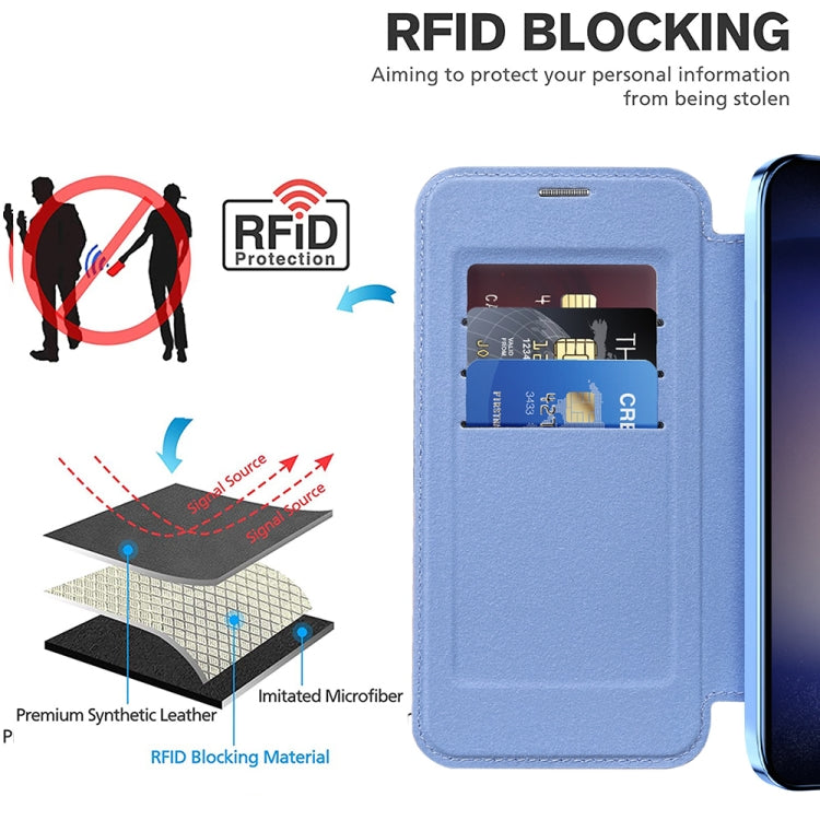 For Samsung Galaxy S25 5G Shield MagSafe RFID Anti-theft Rhombus Leather Phone Case(Blue) - Galaxy S25 5G Cases by PMC Jewellery | Online Shopping South Africa | PMC Jewellery | Buy Now Pay Later Mobicred