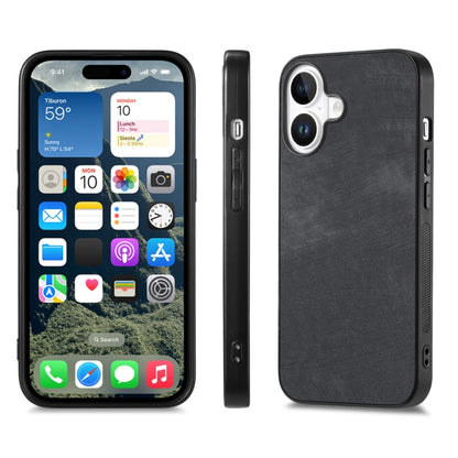 For iPhone 16 Plus Vintage Leather PC Back Cover Phone Case(Black) - iPhone 16 Plus Cases by PMC Jewellery | Online Shopping South Africa | PMC Jewellery | Buy Now Pay Later Mobicred