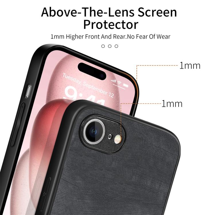 For iPhone 16e Vintage Leather PC Back Cover Phone Case(Black) - iPhone 16e Cases by PMC TechLife | Online Shopping South Africa | PMC TechLife | Buy Now Pay Later Mobicred