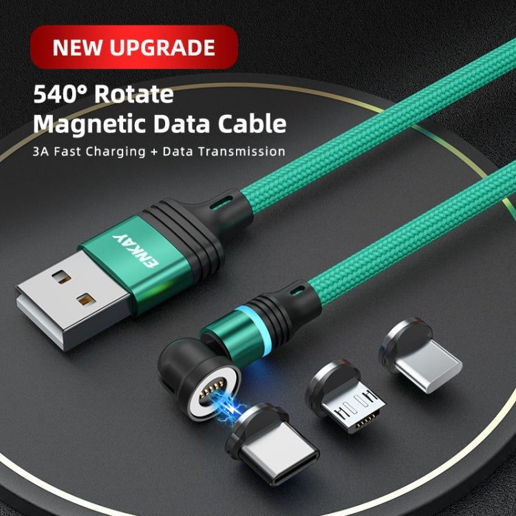 ENKAY 3 in 1 3A USB to Type-C / 8 Pin / Micro USB Magnetic 540 Degrees Rotating Fast Charging Cable, Length:1m(Green) - Charging Cable & Head by ENKAY | Online Shopping South Africa | PMC Jewellery | Buy Now Pay Later Mobicred