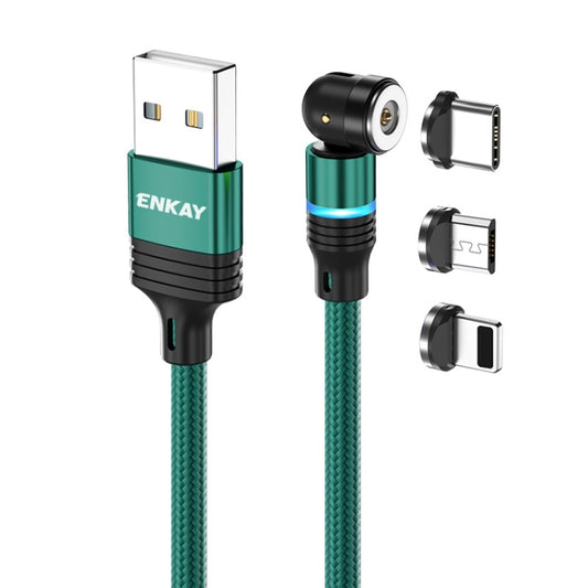 ENKAY 3 in 1 2.4A USB to Type-C / 8 Pin / Micro USB Magnetic 540 Degrees Rotating Charging Cable, Length:1m(Green) - Charging Cable & Head by ENKAY | Online Shopping South Africa | PMC Jewellery | Buy Now Pay Later Mobicred