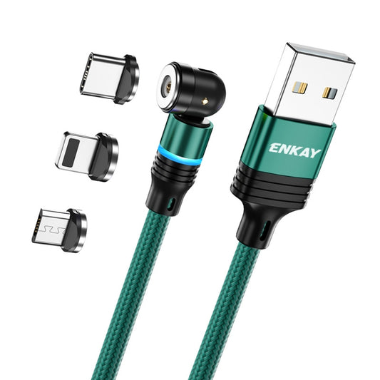 ENKAY 3 in 1 2.4A USB to Type-C / 8 Pin / Micro USB Magnetic 540 Degrees Rotating Charging Cable, Length:2m(Green) - Charging Cable & Head by ENKAY | Online Shopping South Africa | PMC Jewellery | Buy Now Pay Later Mobicred