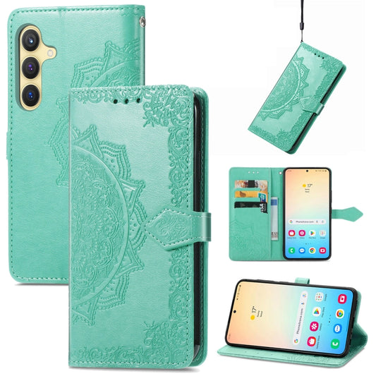 For Samsung Galaxy S25+ 5G Mandala Flower Embossed Leather Phone Case(Green) - Galaxy S25+ 5G Cases by PMC Jewellery | Online Shopping South Africa | PMC Jewellery | Buy Now Pay Later Mobicred