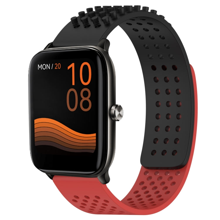 For Xiaomi Haylou GST LS09B 22mm Holes Breathable 3D Dots Silicone Watch Band(Black+Red) - Watch Bands by PMC Jewellery | Online Shopping South Africa | PMC Jewellery