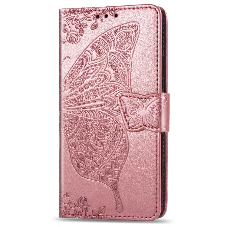 For iPhone 16e Butterfly Love Flower Embossed Leather Phone Case(Rose Gold) - iPhone 16e Cases by PMC TechLife | Online Shopping South Africa | PMC TechLife | Buy Now Pay Later Mobicred