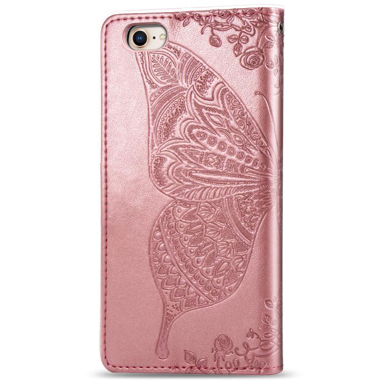 For iPhone 16e Butterfly Love Flower Embossed Leather Phone Case(Rose Gold) - iPhone 16e Cases by PMC TechLife | Online Shopping South Africa | PMC TechLife | Buy Now Pay Later Mobicred